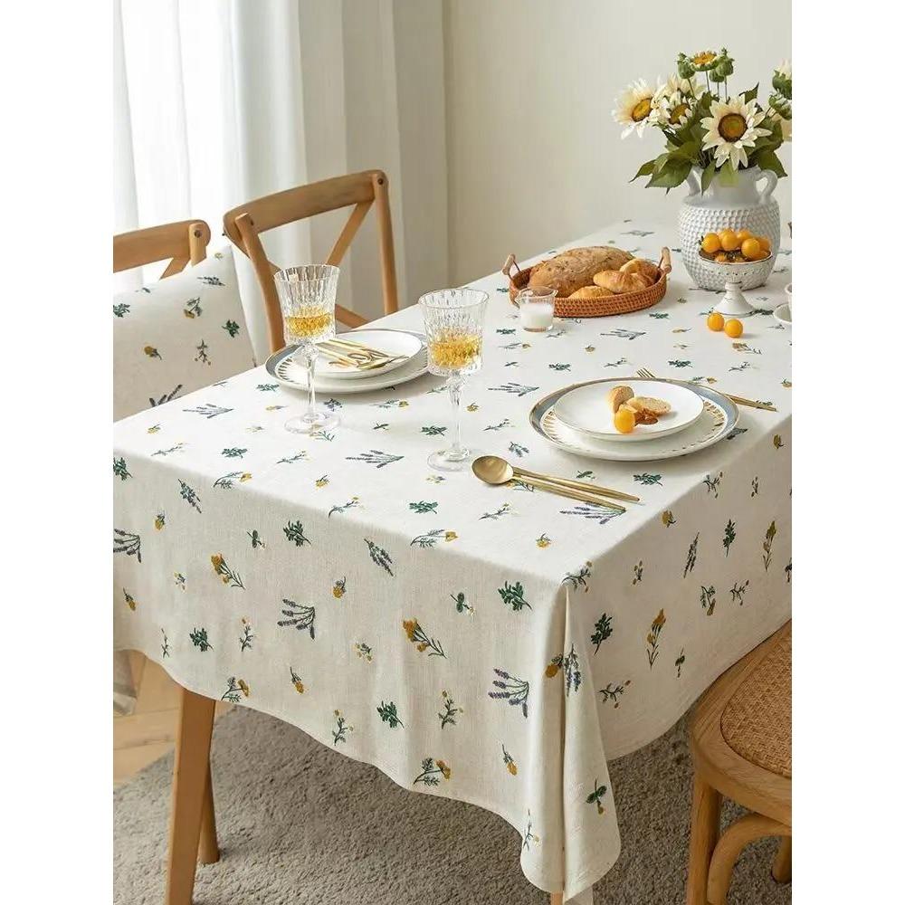 Luxury Thick Embroidery Cotton Linen Flower Tablecloth for Home Dining Coffee Wedding Party Kitchen Table Decor
