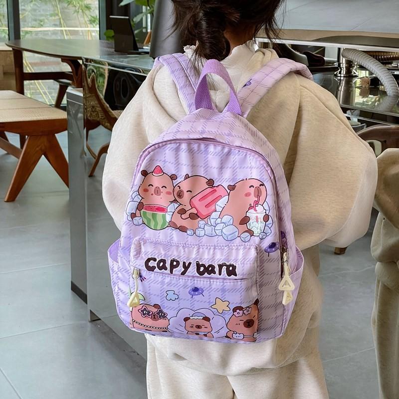 Stylish Capybara Cartoon School Bag For Kids With Comfortable Padded Straps