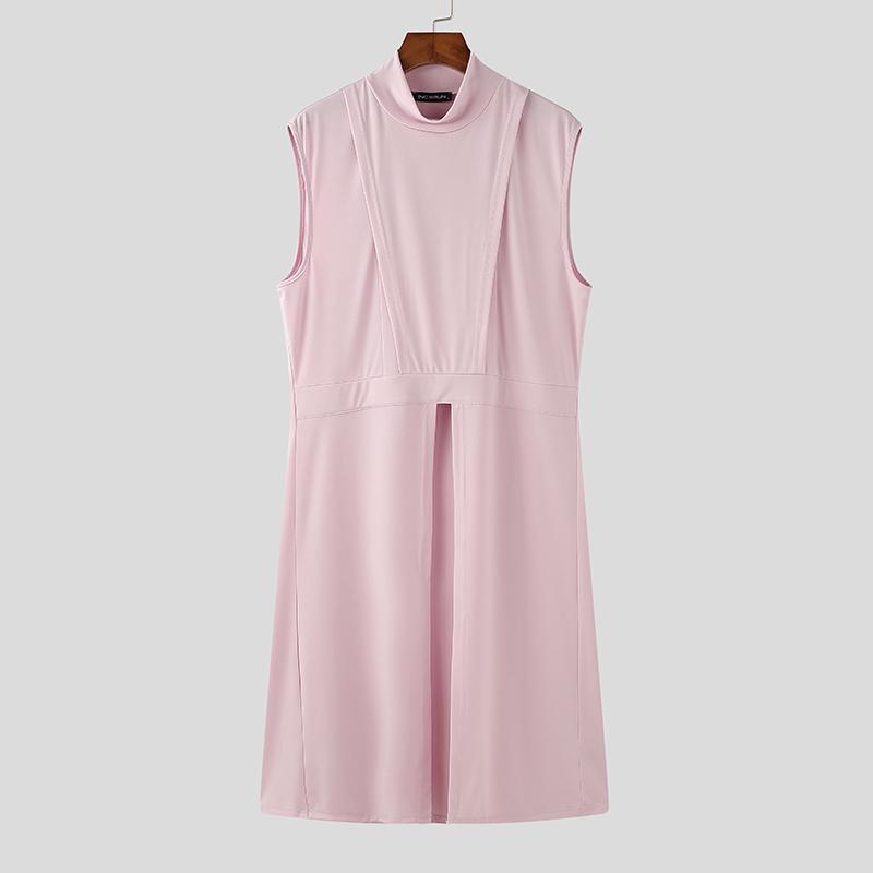 INCERUN Мужские топы-туники без рукавов с вырезом-воротником, длинные, повседневные, футболки