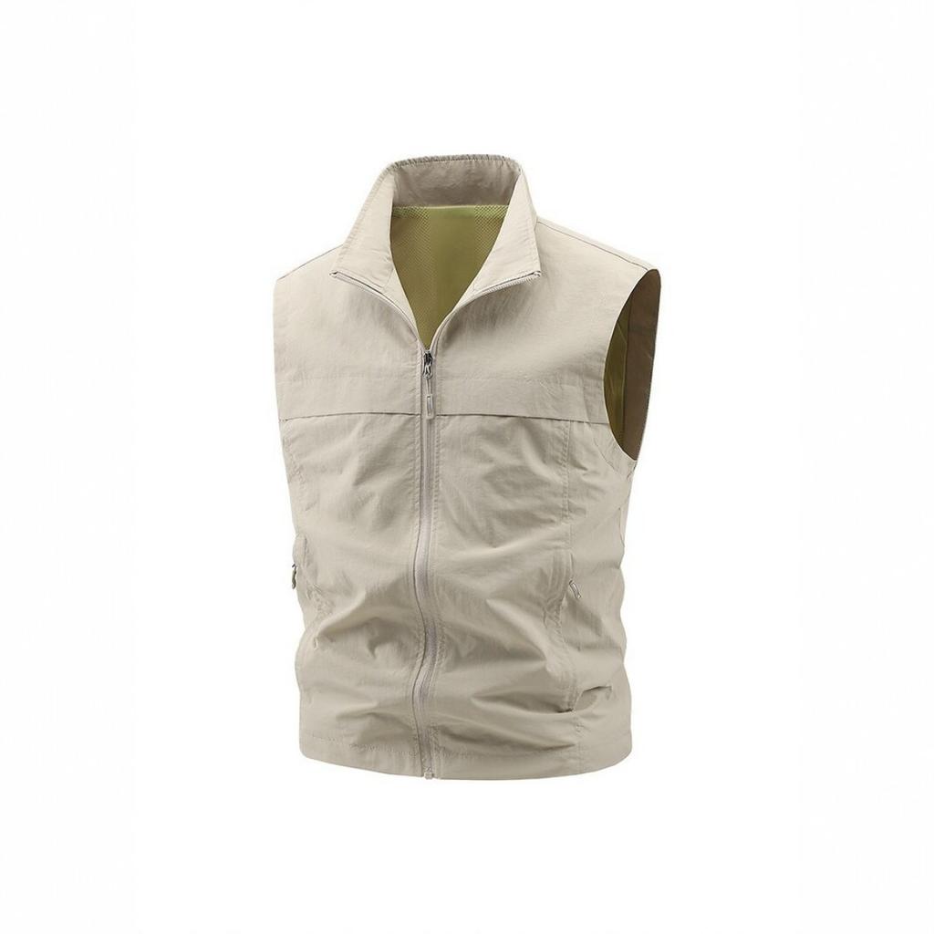 Spring Autumn Men Stand Collar Casual Vest Thin Breathable Quick Dry Sleeveless Multi Pocket Outdoor Photography Waistcoat