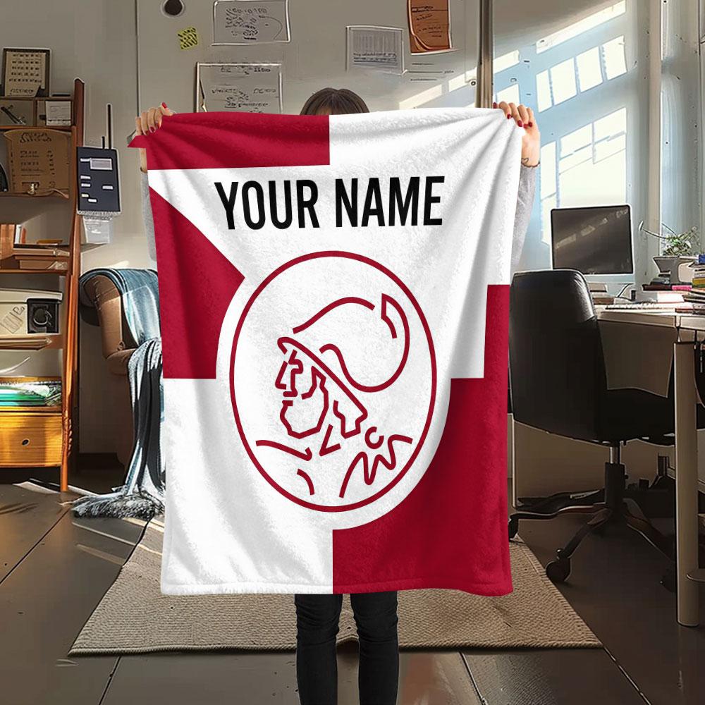 Custom Name,AFC Ajax Printed Flannel Blanket, soft throw for bedroom sofa, washable, Christmas present, great gift.