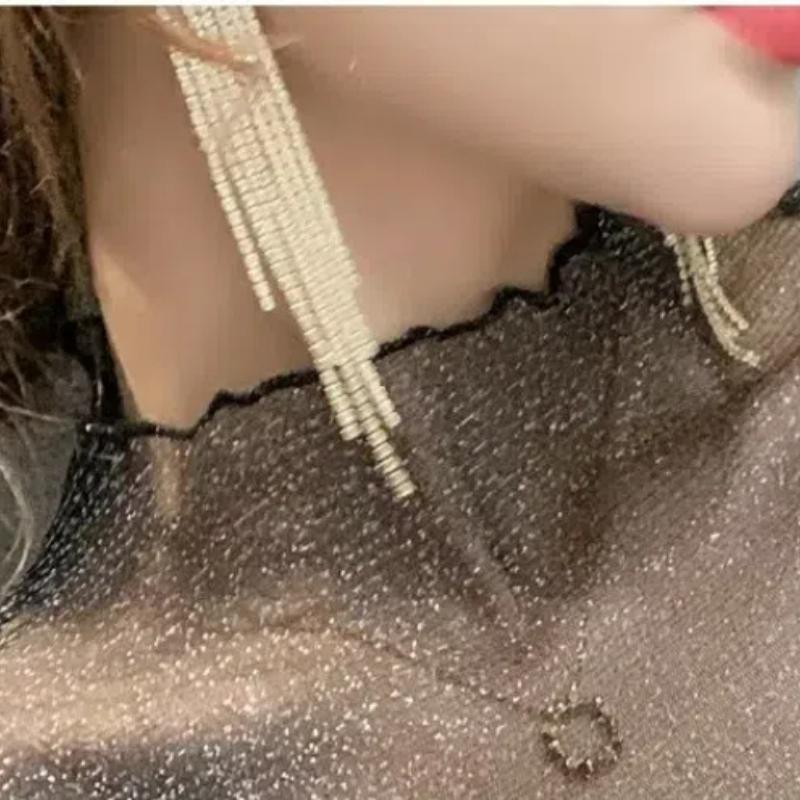 Новый сетчатый женский весенне-осенний топ с кружевом и стразами, модный, приталенный, универсальный, сексуальный, с длинным рукавом