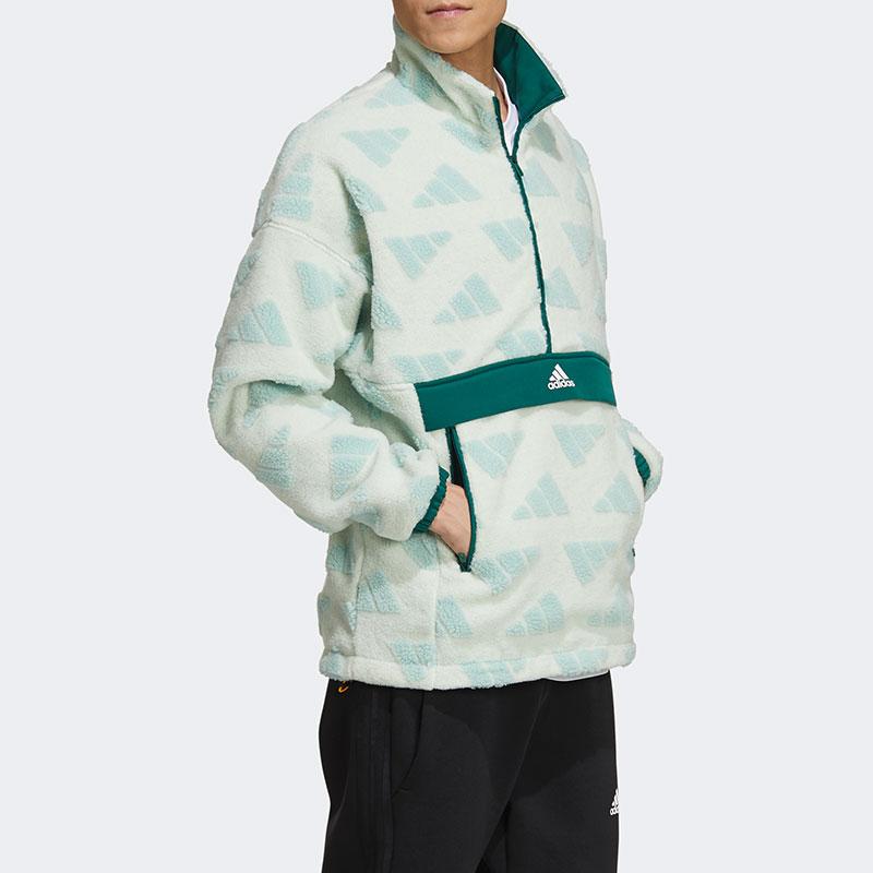 Adidas Теплый ветрозащитный флисовый пуловер с воротником-стойкой, мужские топы, светло-зеленый GM4441