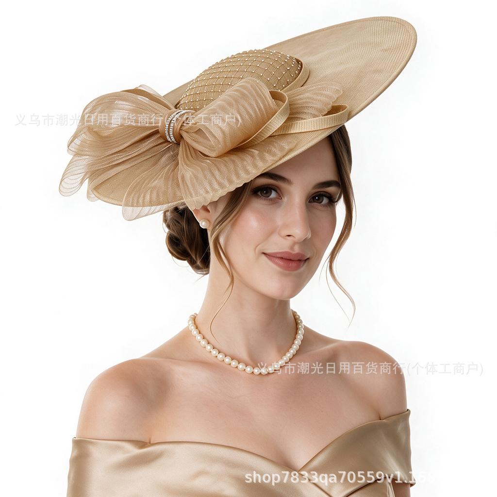 New bow imitation hemp yarn top hat, headgear, socialite horse racing festival tea party exaggerated top hat