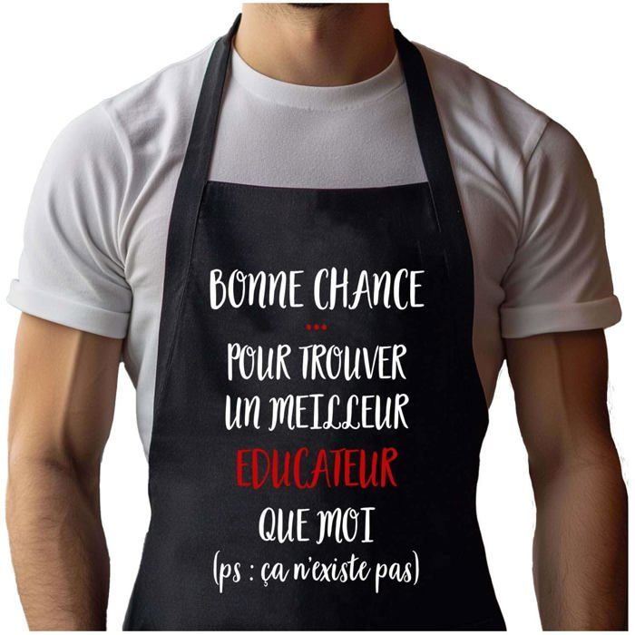 Tablier de cuisine - Educateur ça n'existe pas Homme - Noir - Coton résistant - Impression bretonne