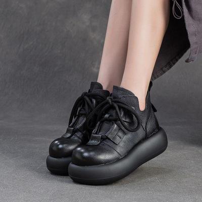 Оригинальные ботинки Мартин из мягкой кожи - Теплые, стильные и универсальные ретро ботильоны для женщин, с толстой платформой.