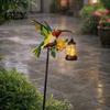 Outdoor Decorative Lanterns Solar Kingfisher Garden Stake Light, Metal Bird Yard Art with Hanging Lantern, Auto-On Automatic Dusk to Dawn Lights