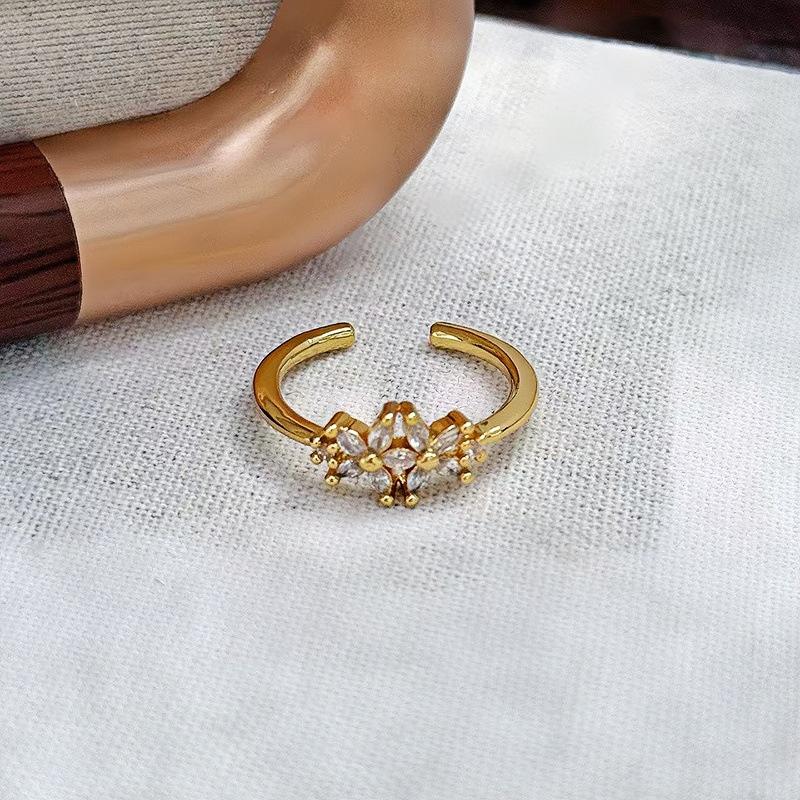 Ретро Нишевый Дизайн Простой Цирконовый Алмазный Раскрывающийся Кольцо Легкая Роскошь Алмазный Характер Высококлассное Кольцо