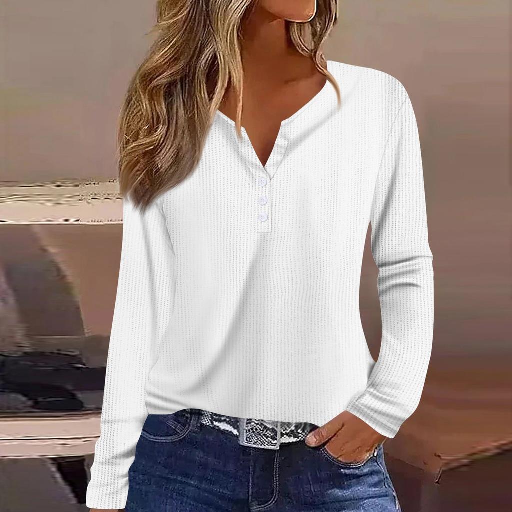 Женская футболка с принтом на пуговицах, длинный рукав, вязаный свитер, повседневный, модный, на выходные, базовый, с V-образным вырезом, обычный топ