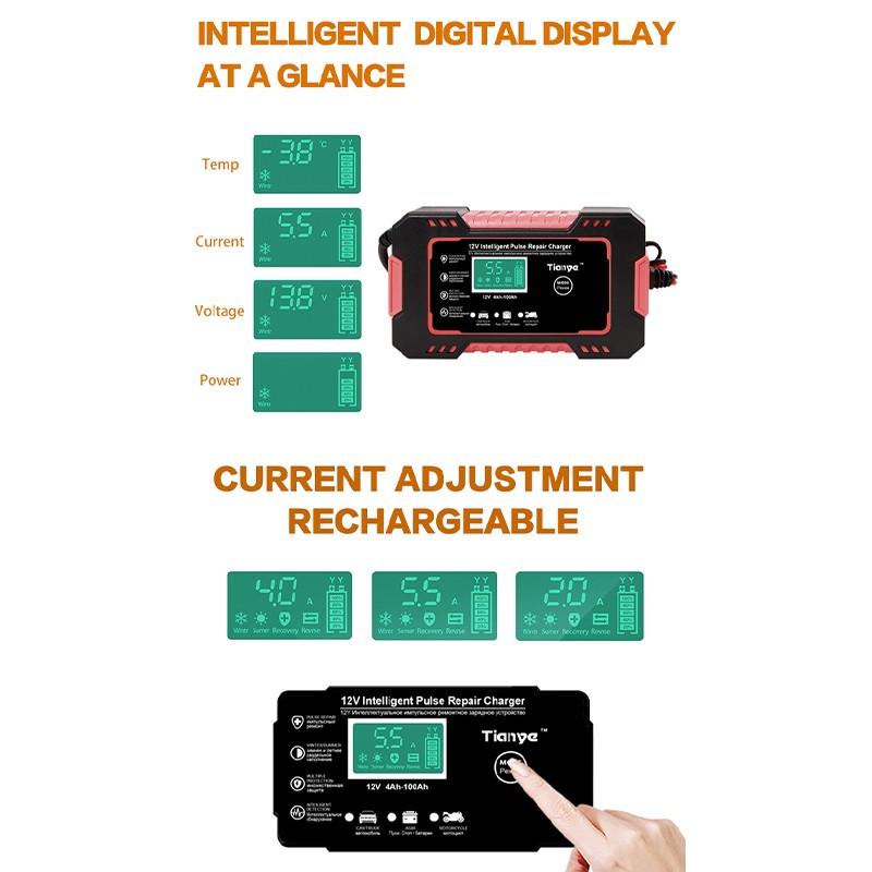 Полностью автоматическое автомобильное зарядное устройство 12 В, 6 А/12 В 10 А, 24 В 5 А/12 В 8 А, 24 В 4 А, зарядное устройство с цифровым дисплеем, импульсные зарядные устройства для ремонта, влажные, сухие, свинцово-кислотные
