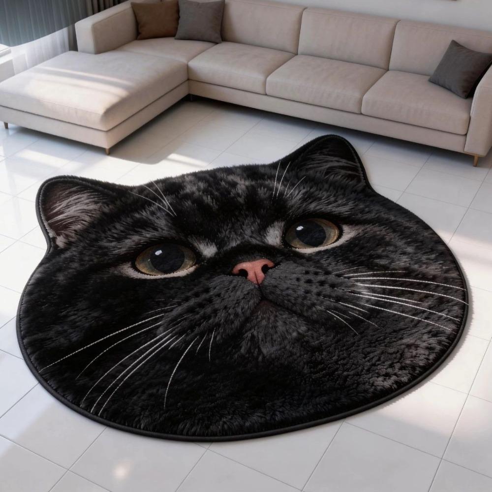 2D Home Decor Carpet Non-Slip Cartoon Carpet Soft Cat-Shaped Area Rug Living Rooms