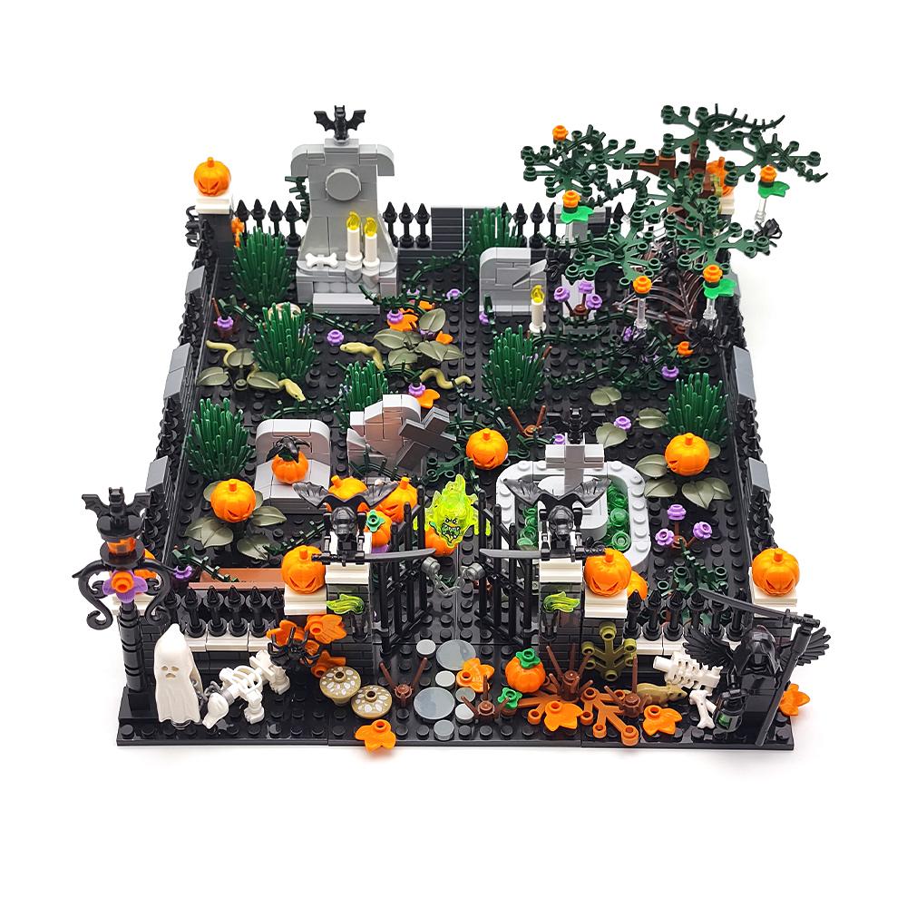 MOC Хэллоуин дом с привидениями набор строительных блоков игрушка DIY сборка сцена ужасов кладбище строительная комбинация украшение для вечеринки подарок
