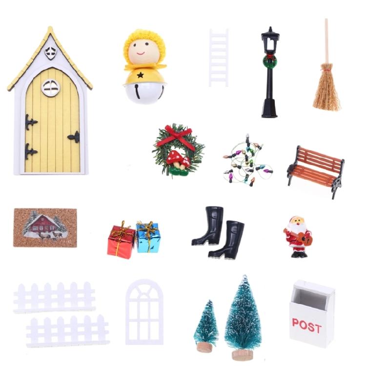 Christmas Village Gnomes And Elf Door Miniature Set Dollhouses Tabletop Decoration