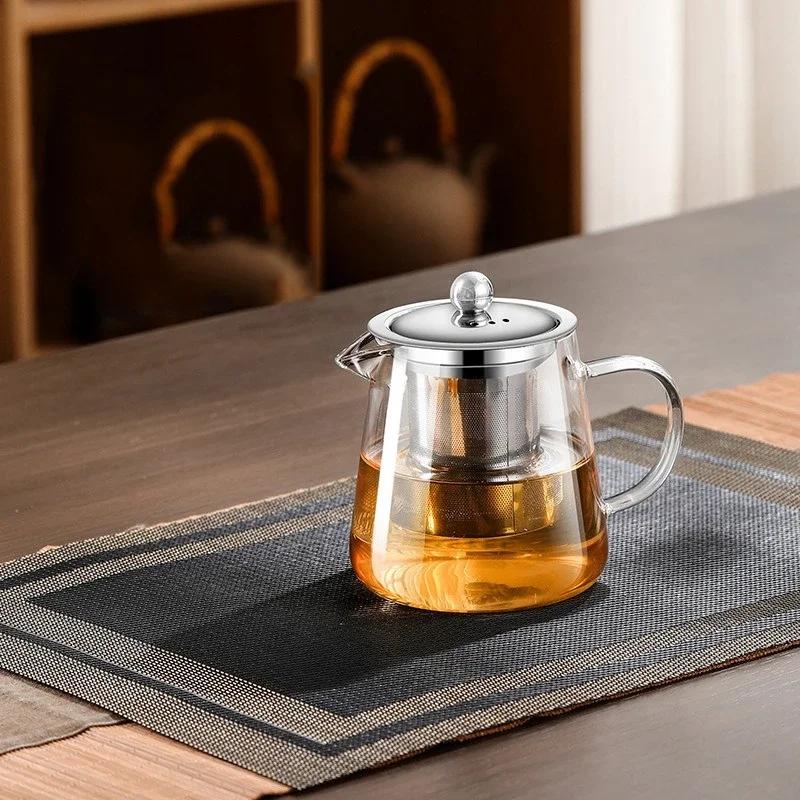 Large Capacity High Borosilicate Heat Resistant Glass Teapot with Stainless Steel Tea Strainer Infusers Jug Home Glass Teaware