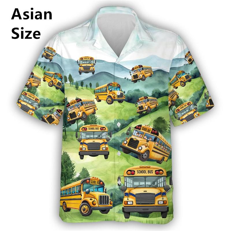 Vocation School Bus 3D Printed Men Shirt Fashion Hawaiian Shirt Casual Beach Motorcycle Bloose Men's Lace High Quality Camisa