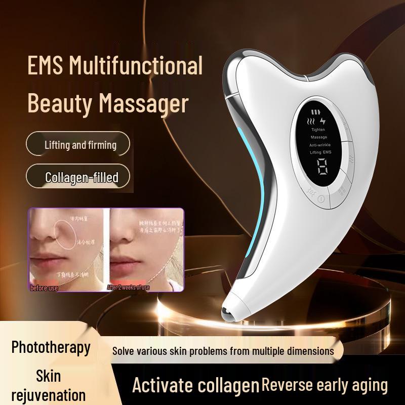 Массажер для лица Gua Sha с микротоками EMS: Прибор для шеи и красоты с постоянной температурой