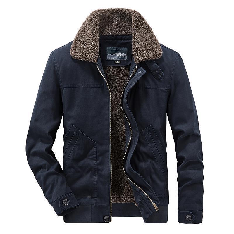 Mens Winter Thickened Cotton Padded Jacket With Fleece Lining Loose Fit Workwear Style Not Hooded