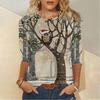 Spring and Autumn Round Neck 3D Christmas Owl  Printed Top Fashionable Casual Long Sleeved Women's T-shirts