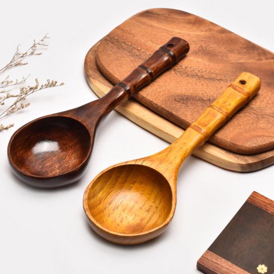 Japanese Style Hand Carved Heat-Resistant Wooden Spoon Bamboo Long Handle Rice Spoon Kitchen Tools