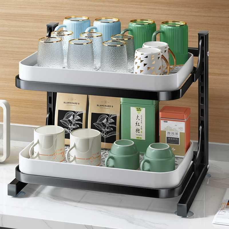 Adjustable 6-Tier Metal Cup Organizer Rack Countertop Or Wall Mount Modern Drinkware Storage Glasses Wine Cups Mugs