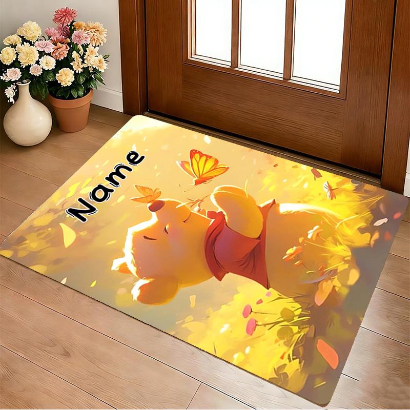 Custom Name Winnie Pooh Living Room Non-Slip Area Rug Soft Carpet for Bedroom Kids Playroom Sofa Office Home Decor Doormat