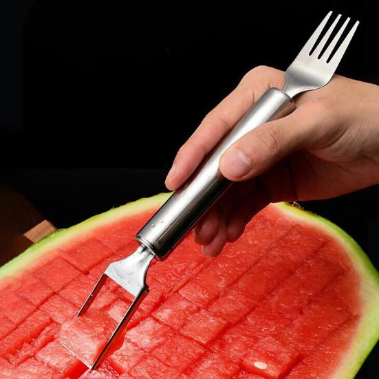 Watermelon Cutter Fork Stainless Steel Fruit Fork Slicer Melon Cube Cutting Tools for Kitchen Camping