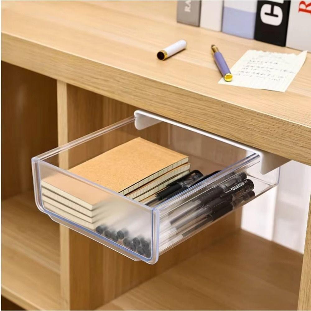 Slide Out Tray Under Desk Drawer Clear Desk Supplies Holder Stationery Storage Tray Memo Rack