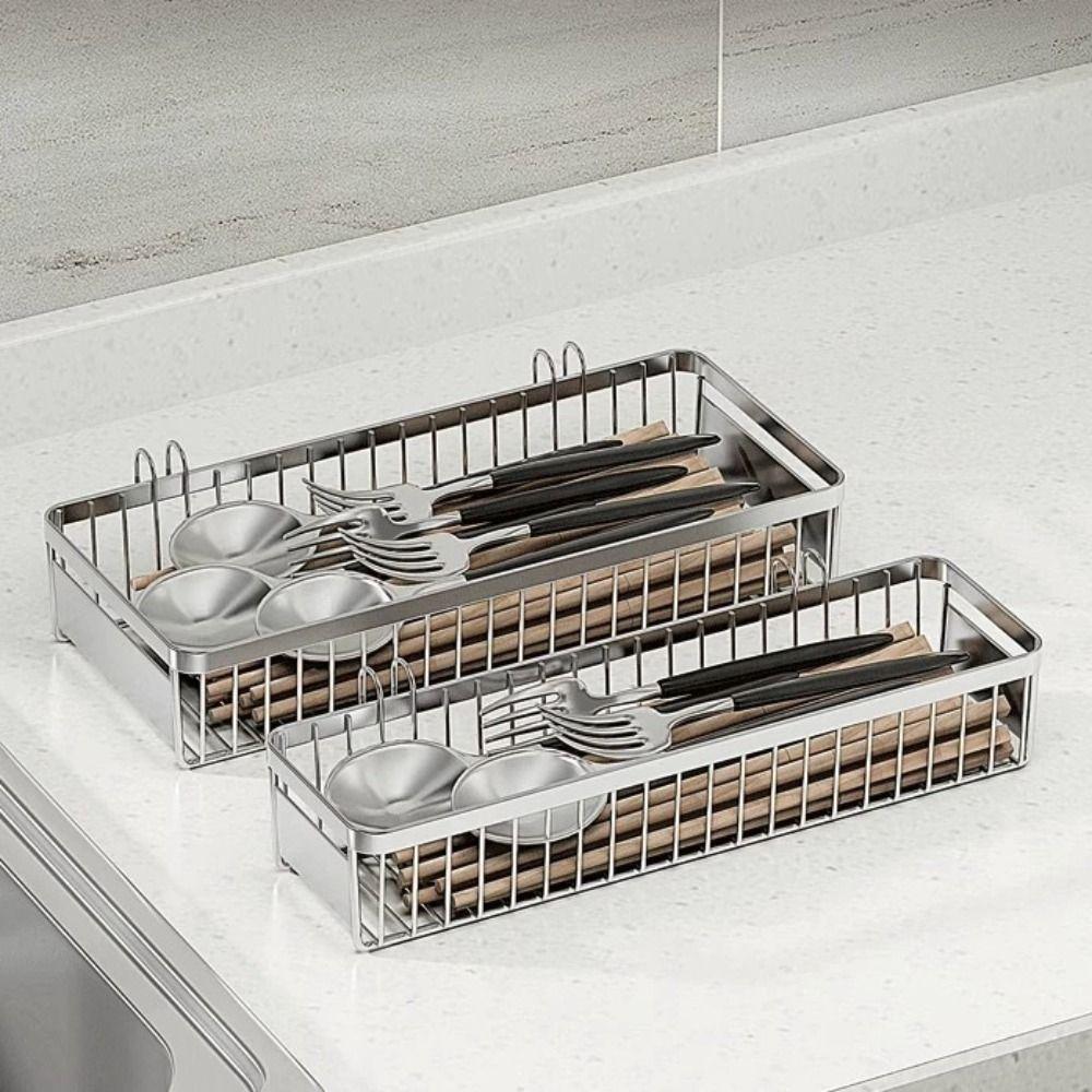 Rust Proof Hanging Cutlery Holder Stainless Steel Cutlery Drainer Rack Kitchen Use