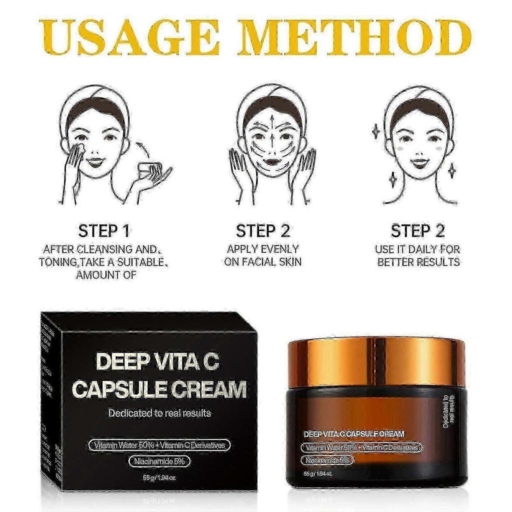 Deep Vita C Capsule Cream - Vitamin C Capsule Face Moisturizer Gel with Collagen & Niacinamide - Anti-Wrinkles, Firming, Hydrating Skin-TF