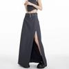 Long Black Skirt Women Streetwear High Waist A-line Belt Slim Irregular Split Sexy Goth Maxi Skirt Autumn Fashion