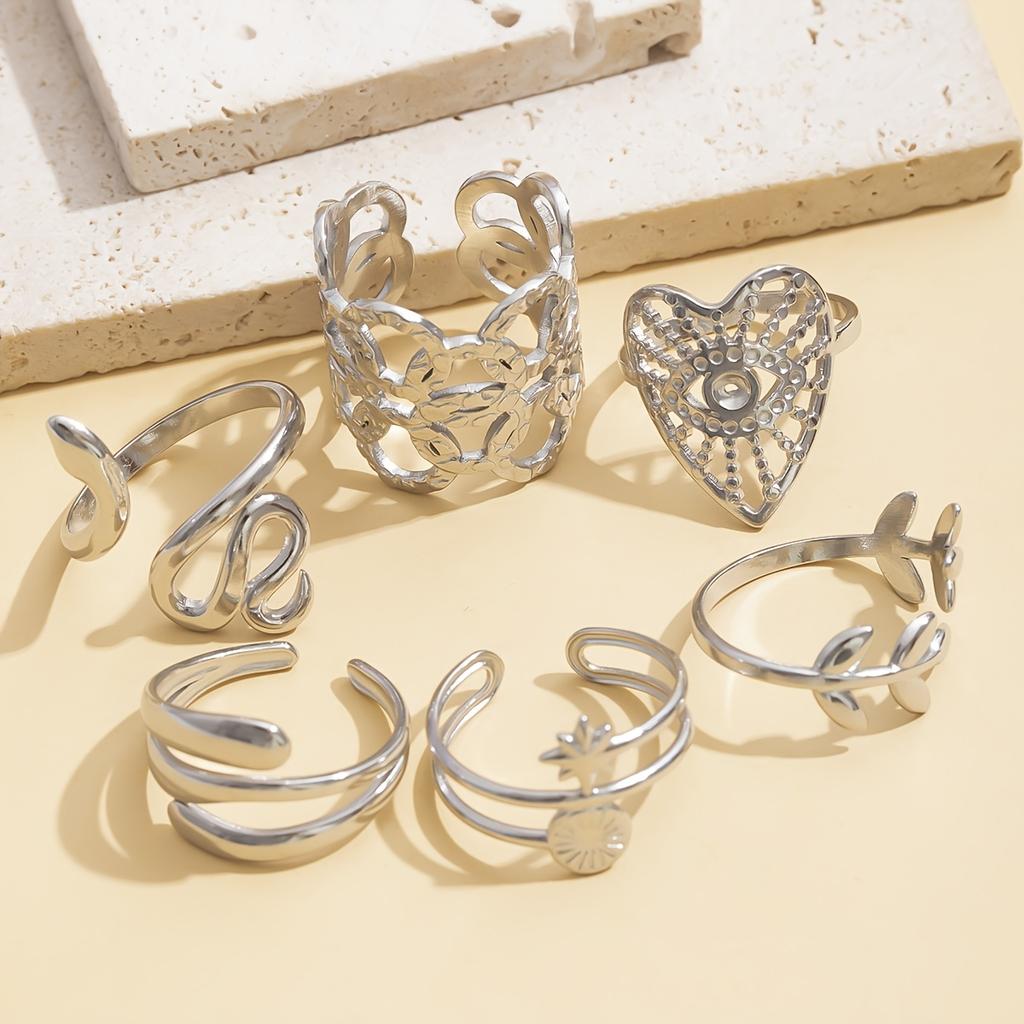 Fashionable stainless steel ring with a simple hollow geometric design, suitable for stacking, a versatile casual choice, ideal for holiday gifts