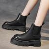 Women's 2024 Spring/Fall Fashionable Thick-Soled Chelsea Boots with Slim Fit and Genuine Leather Thick-Heeled Design