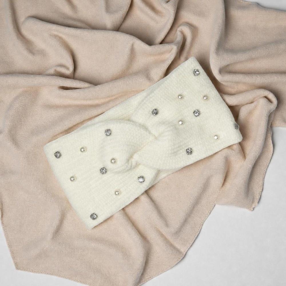 Rhinestone Pearl Decor Winter Pearl Headband Multiple Colors Elastic Ear Warmer Winter