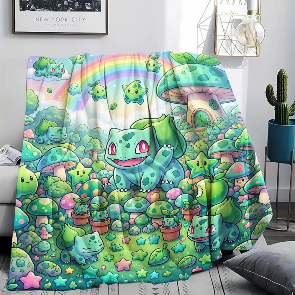 Bulbasaur Print Flannel Blanket, Ultra Soft High Quality All Seasons Warm Throw, Home Decor Cozy Blanket, Perfect Christmas Gift
