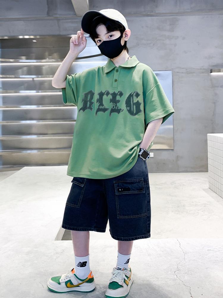 Boys' short sleeved T-shirt polo shirt summer clothes 2026 new summer half sleeved boys' big children's top T