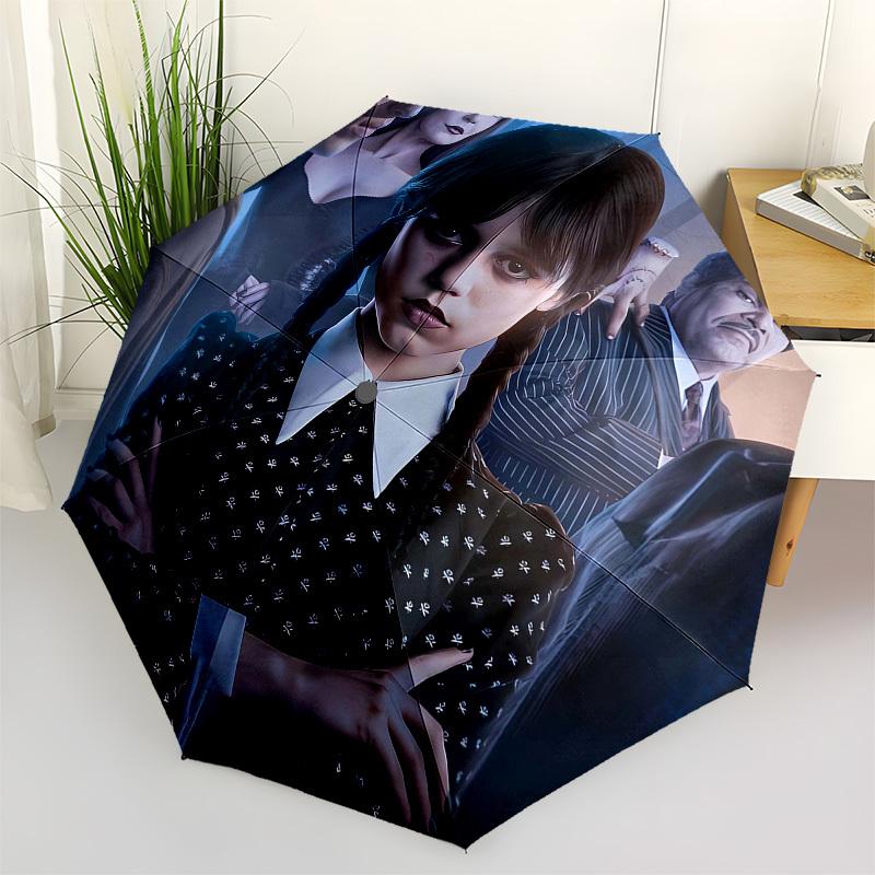 Wednesday Addams, Addams Family- Automatic Opening and Closing, 8-rib Structure Portable Umbrella, Suitable for Men and Women in All Seasons