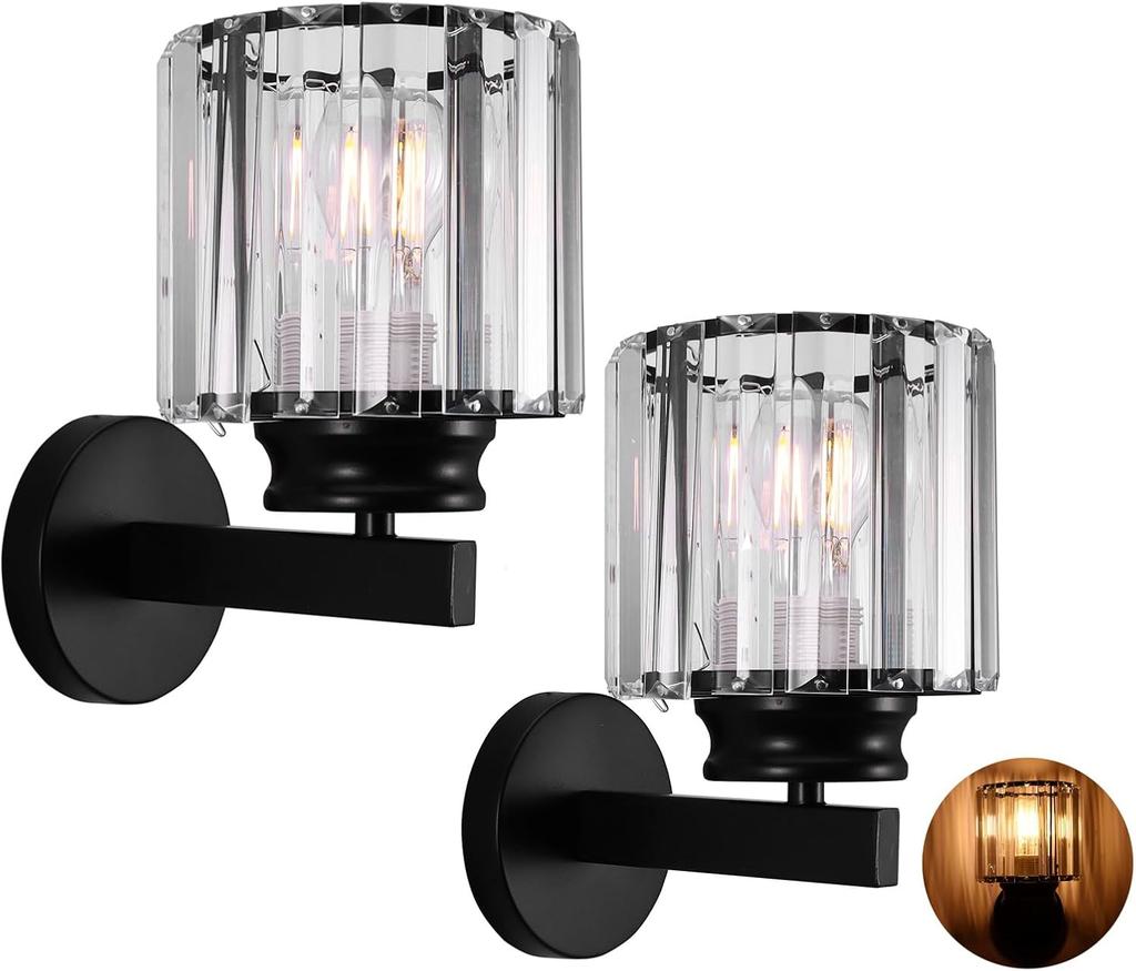 Современные настенные светильники, набор из 2 штук, E27 Черные серебристые хрустальные настенные бра, настенные осветительные приборы для спален, гостиной, коридора, прихожей, лестницы