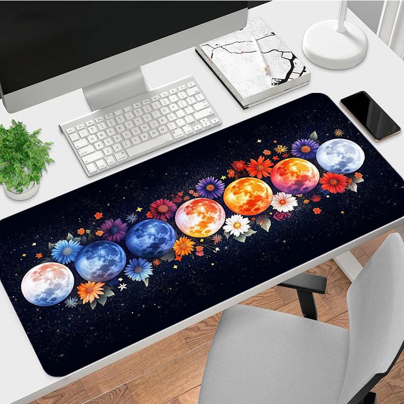 Floral Planets Xl Gaming Mouse Pad Nonslip Rubber Base Stitched Edge Waterproof Desk Mat For Pc Laptop Gamer Office Computer Accessories C929111