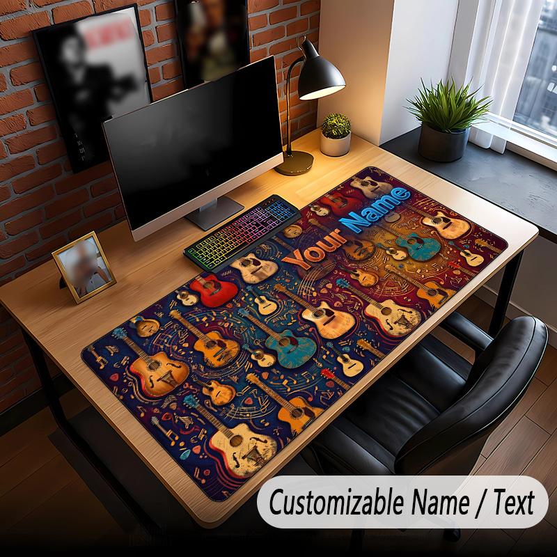 Music Guitar Theme Custom Mouse Pad Personalized With Name Text Customized Desk Mat For Office Home Decor