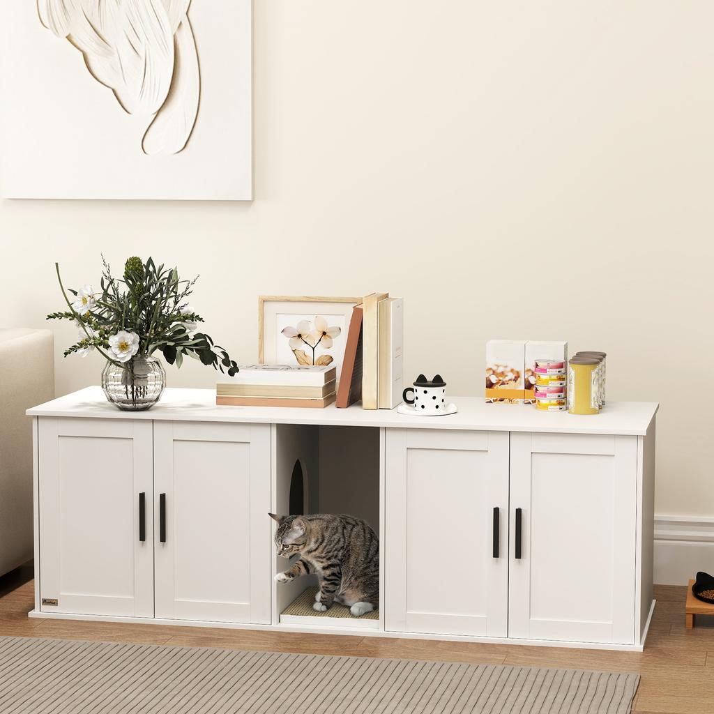 Cat Litter Box Cabinet Cat House With Door Partition Cat Toilet For Large Cats 145 X 49 X 51 Cm White