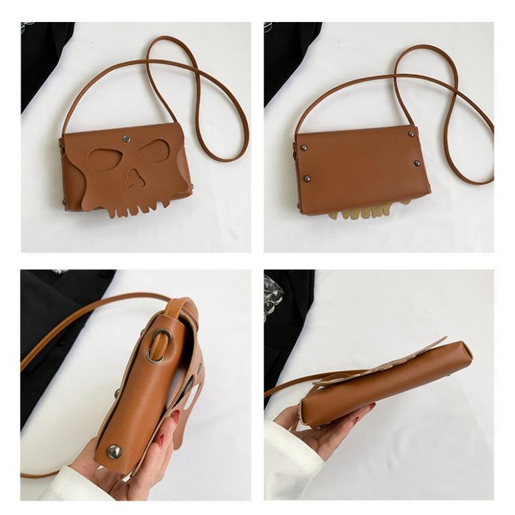 Halloween bag, niche, feminine diagonal cross small square bag, fashionable personality, skull mask, perforated shoulder bag