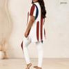 Women Plus Size Round Neck Short Sleeve American Flag Printed Long Top Fitted Pants Two Piece Set