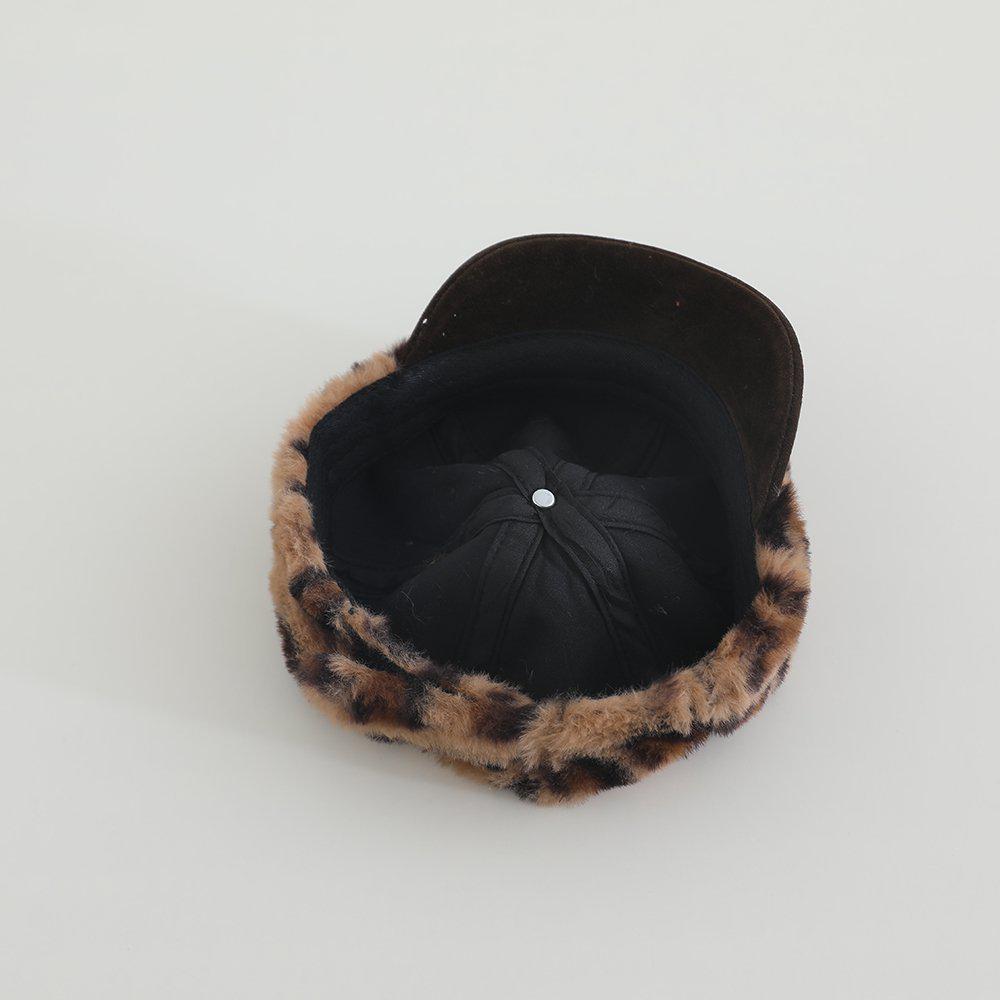 Милая детская зимняя шапка с леопардовым принтом и рожками - Унисекс, корейский стиль, плюшевая бейсболка