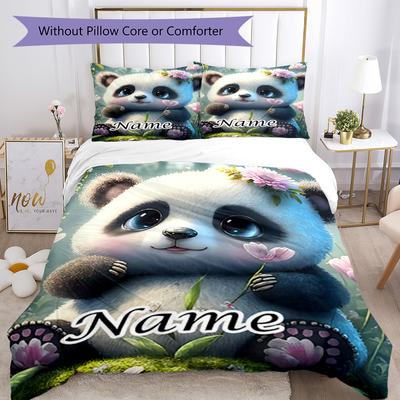 Panda Cub Customize Your Name Bedding Set Breathable Duvet Cover With Pillowcases Decorative Bed Linen For Bedroom Home Decoration Birthday Gift