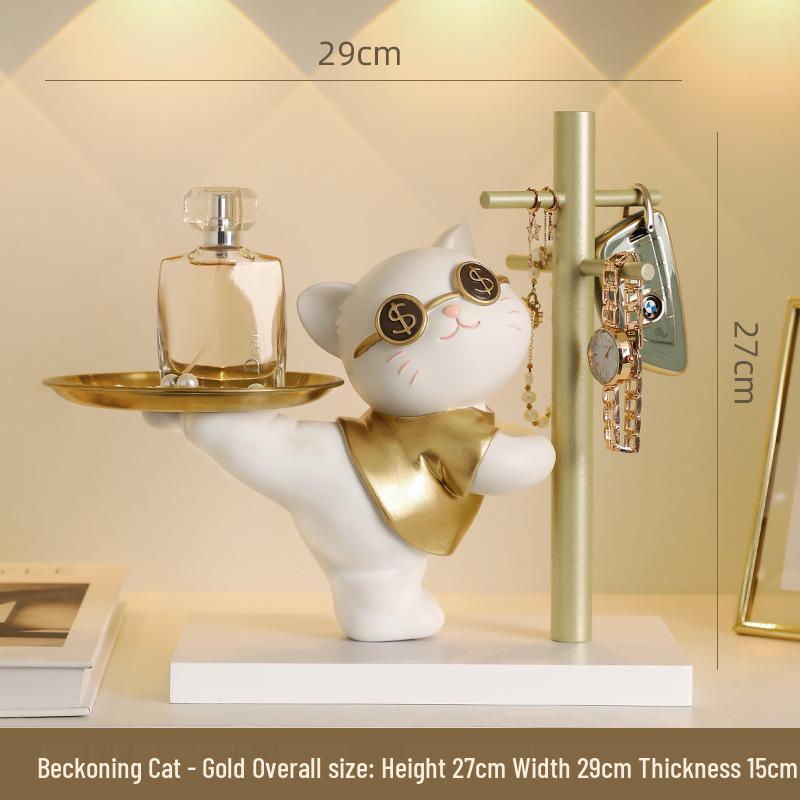 Lucky Cat Resin Craft Key Holder for Home Decor & Children's Room Storage