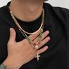 Colorful Crystal Necklace for Men, Trendy Hip-Hop Personality Cross Pendant Clavicle Chain for Men