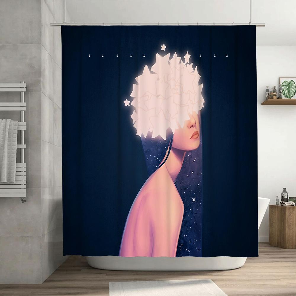 Шторка для душа Galaxy Girl Небесное Космическое Украшение Аниме Эстетика Разделитель Комнаты Декор Ванной Комнаты Узор Вселенной Домашний Текстиль