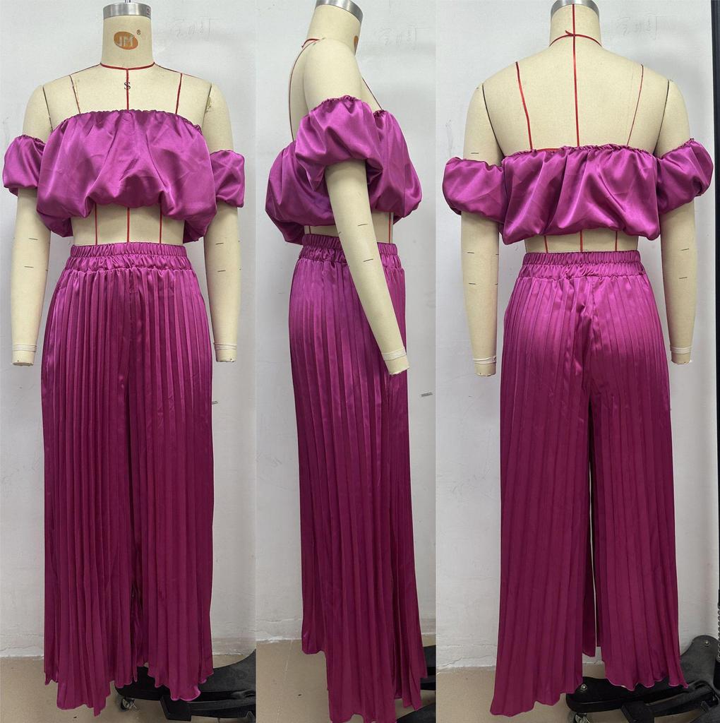 Elegant 25th Anniversary Strapless Pleated Long Pants Set In Solid Color