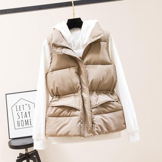 Winter Women Vest Coat Thickened Padded Zipper Closure Stand Collar Neck Protection Sleeveless Solid Color Windproof Heat Retention Outdoor Down Coat
