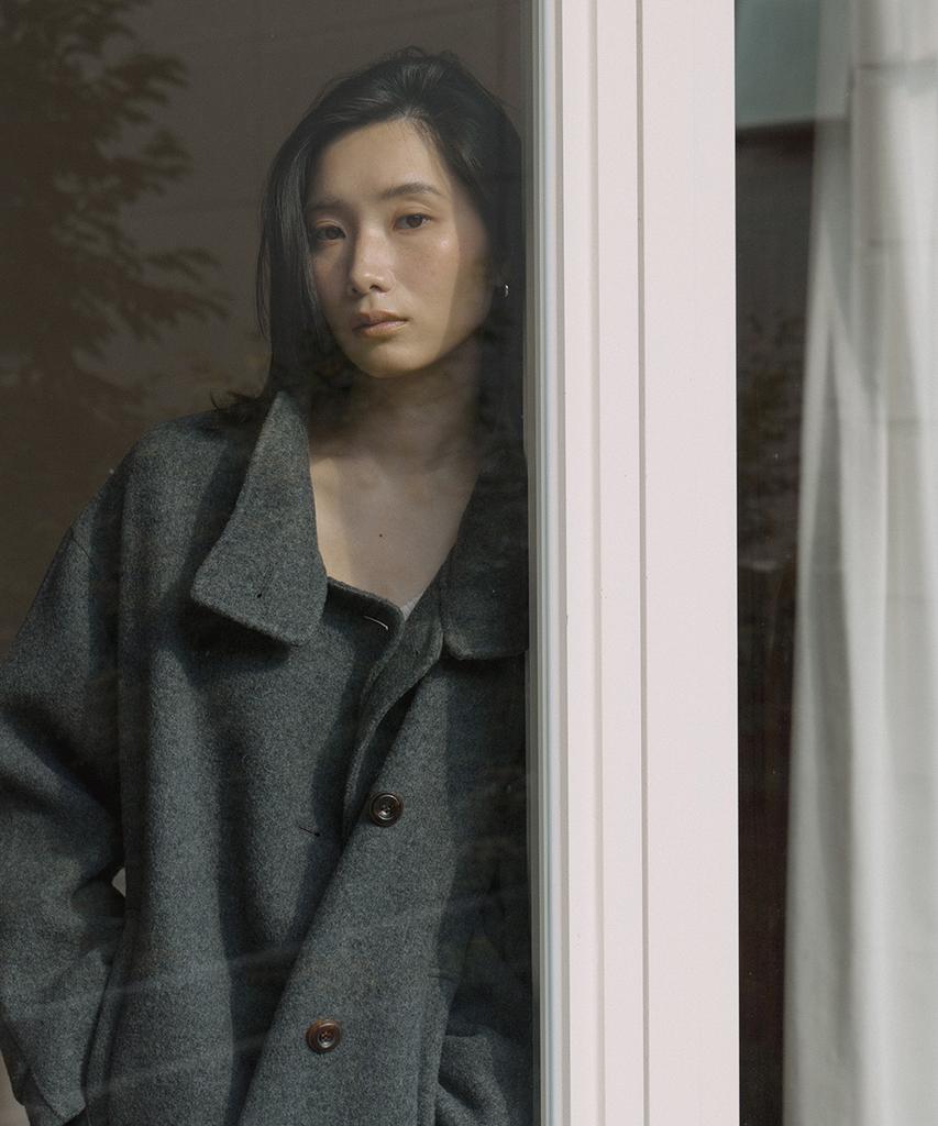 LINGSEOUL Handmade High Neck Half Coat-Charcoal
